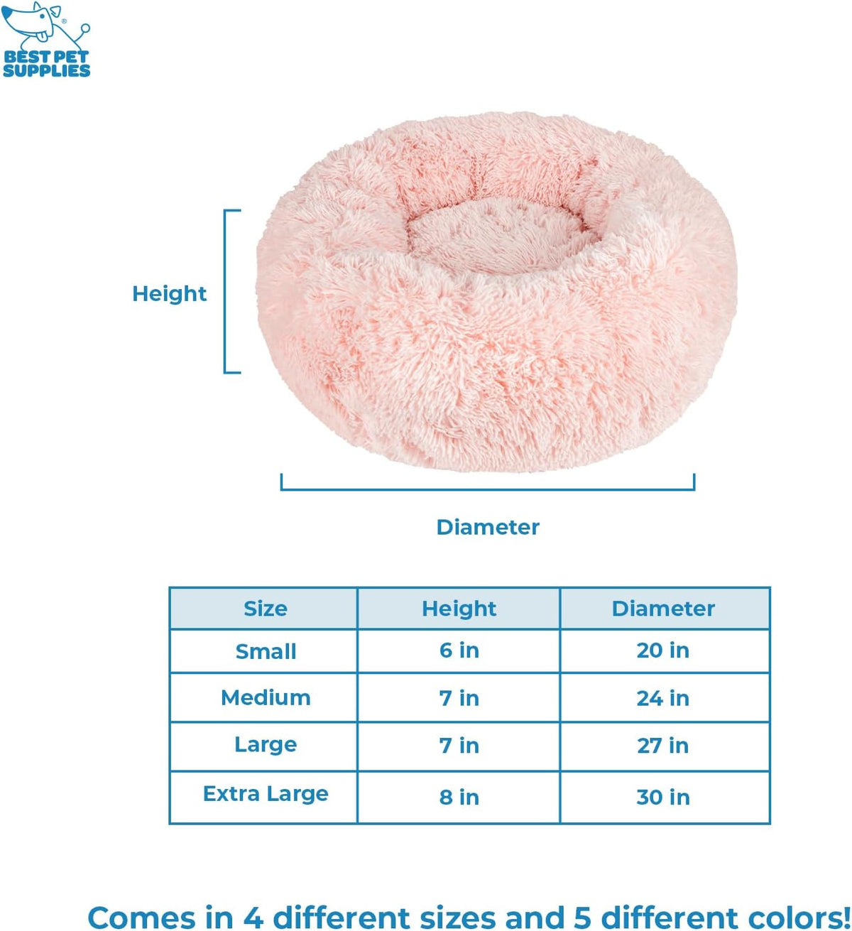 Best Pet Supplies Round Donut Dog Bed with Plush Faux Fur Fabric, Calming, Anti-Anxiety Cushion for