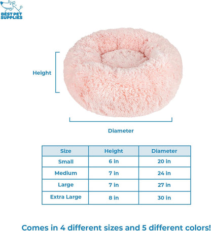 Best Pet Supplies Round Donut Dog Bed with Plush Faux Fur Fabric, Calming, Anti-Anxiety Cushion for