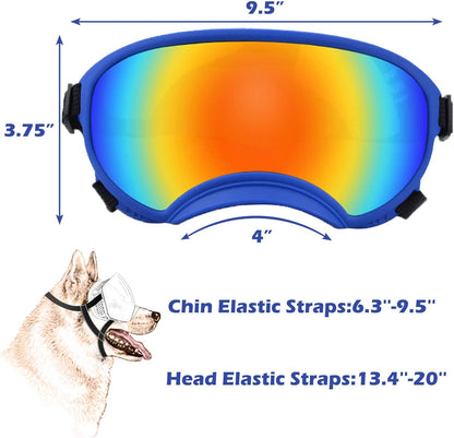 Winproof Large Dog Sunglasses with Adjustable Strap, UV Protection, Soft Goggles for Medium-Large