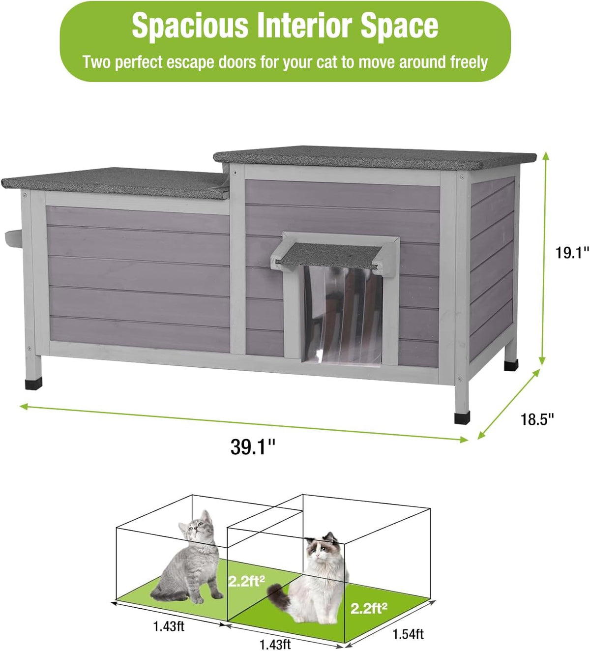 GUTINNEEN Outdoor Cat House Weatherproof Feral Kitty Shelter for Winter Cat Condo with Large