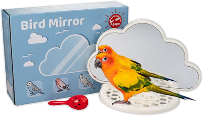 Agape Parakeet Mirror with Perch & Slow Feeder, Bird Cage Accessories for Small Parrots to Expend