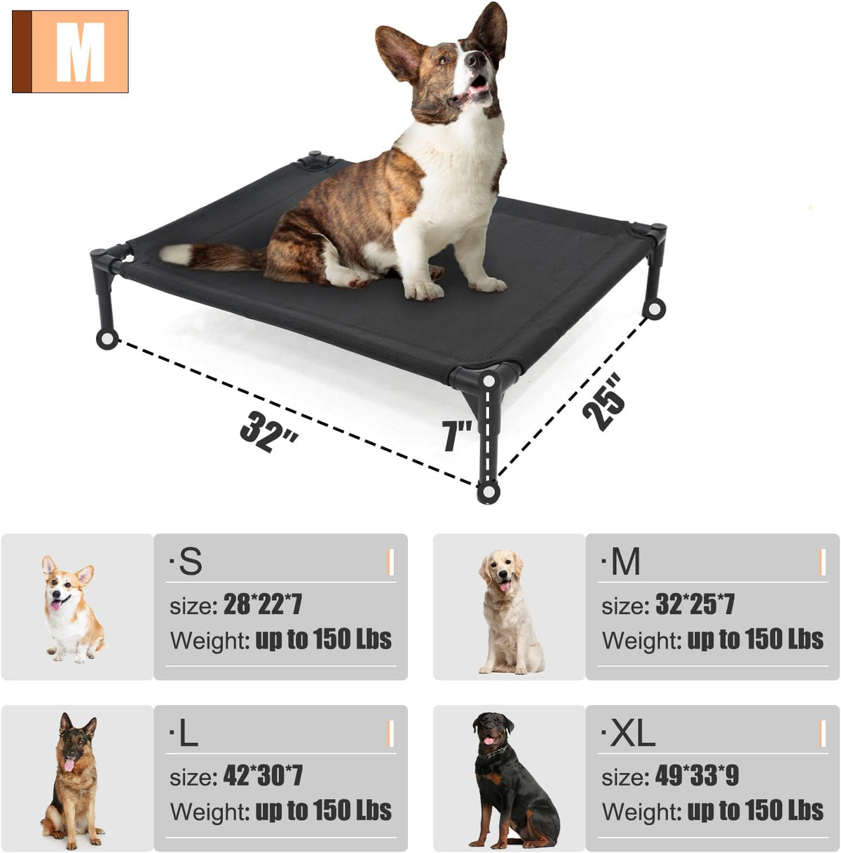 XL Elevated Dog Bed for Large Dogs, Extra Raised Dog Cot Beds, Heavy Duty Pet Cots with Durable
