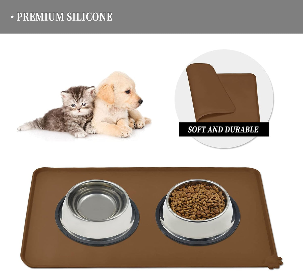 Waterproof Pet Feeding Mat with High Raised Edges, Heavier and Thicker Placemats for Cat Dog Water