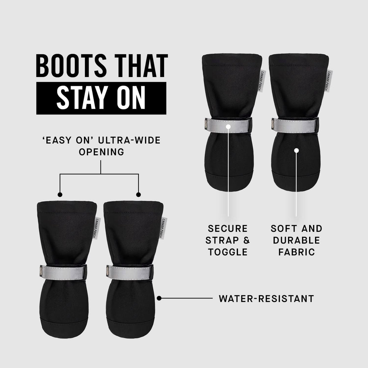 Canada Pooch Dog Winter Boots - Paw Protection, Anti-Slip Dog Shoes with Reflective Strap, Easy On