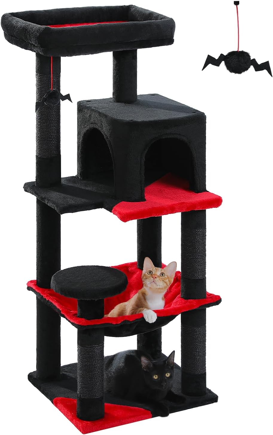 Gothic Cat Tree with Super Large Hammock, 45.7" Black Cat Tower with Coffin Bed, Cat Condo, Sisal