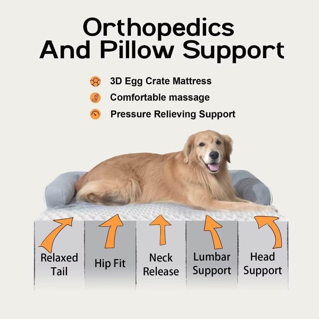 Large Dog Bed Orthopedic Washable - Beds Bolster - Medium XL XLarge Big Dogs - Memory Foam Couch