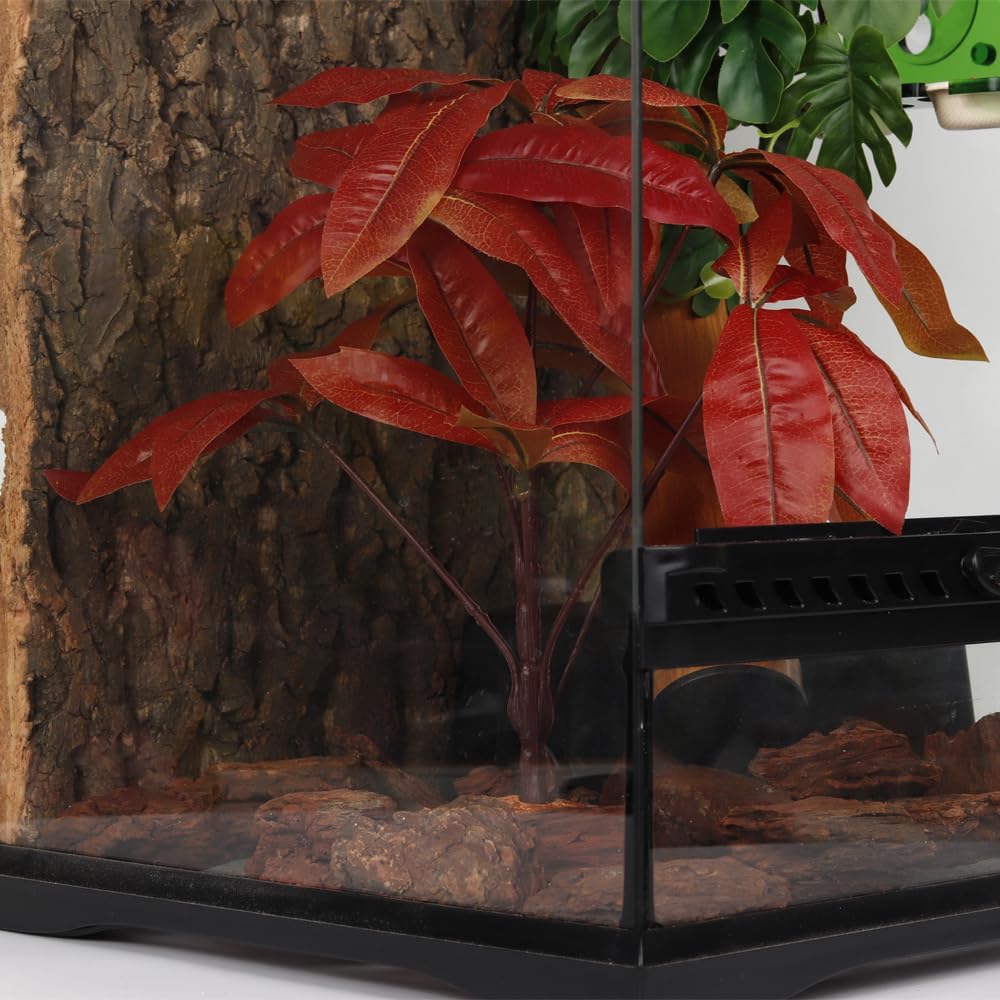 Fake Red Money Tree Plant, Reptile Decor for Terrarium, Crested Gecko Tank Accessories fit Leopard