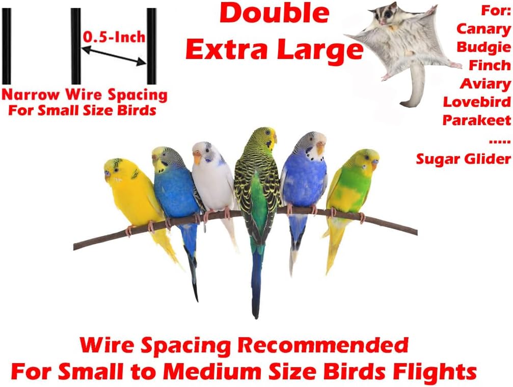 64" Extra Large Double Flight Bird Wrought Iron Double Breeding Cage Slide Out Divider 3-Levels