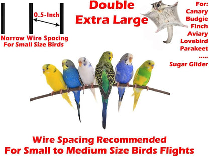 64" Extra Large Double Flight Bird Wrought Iron Double Breeding Cage Slide Out Divider 3-Levels