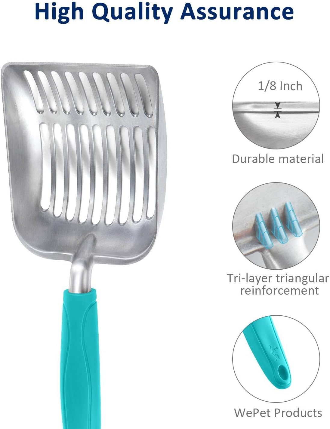WePet Cat Litter Scoop, Aluminum Alloy Sifter, Kitty Metal Scooper, Deep Shovel, Long Handle, Poop