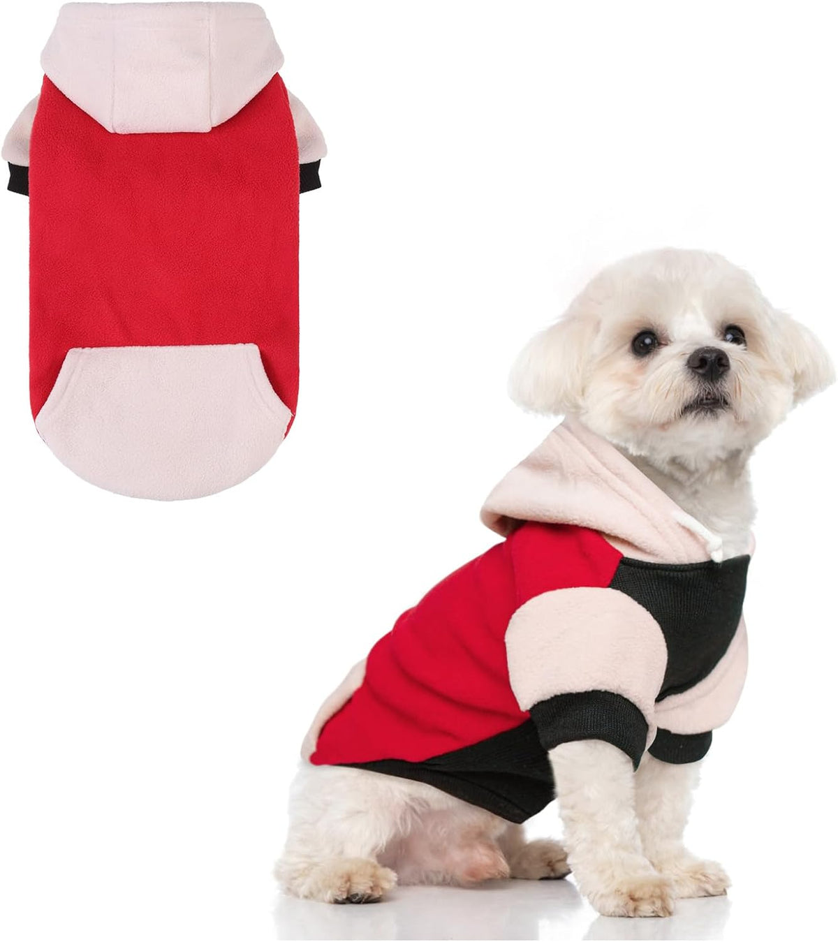 BEAUTYZOO Fleece Dog Hoodie Sweatershirt with Pocket and Leash Hole, Stretchy Small Medium Large