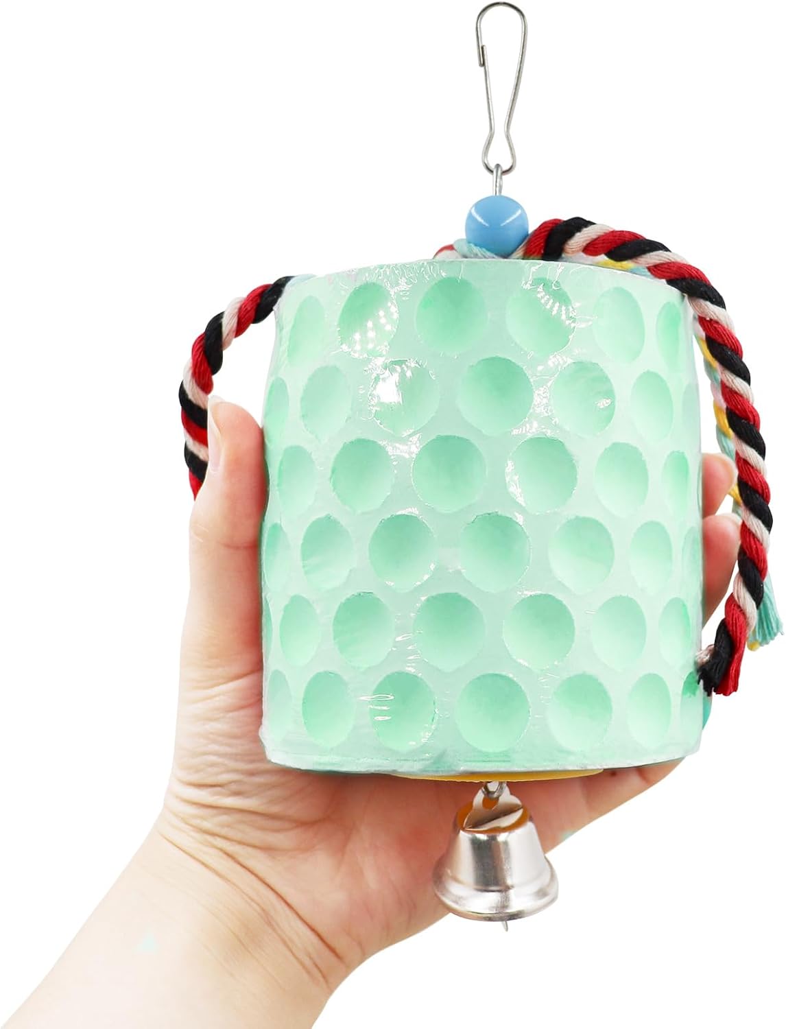 Oooct Extra Large Bird Chewing Toy, Parrot Beak Grinding Calcium Stone with Bells, Bird Cage