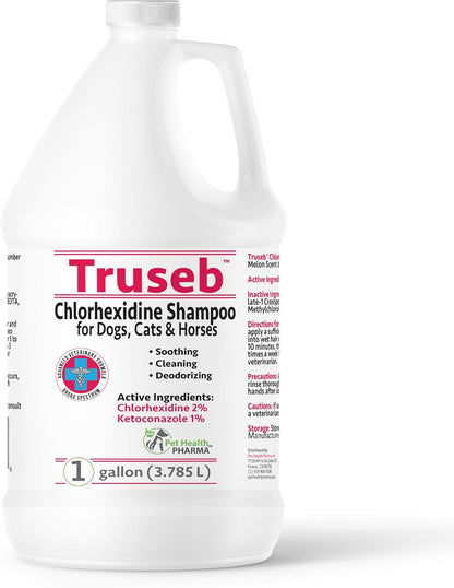 Truseb All Natural Topical Ketoconazole and Chlorhexidine Shampoo for Dogs, Cats & Horses with Aloe