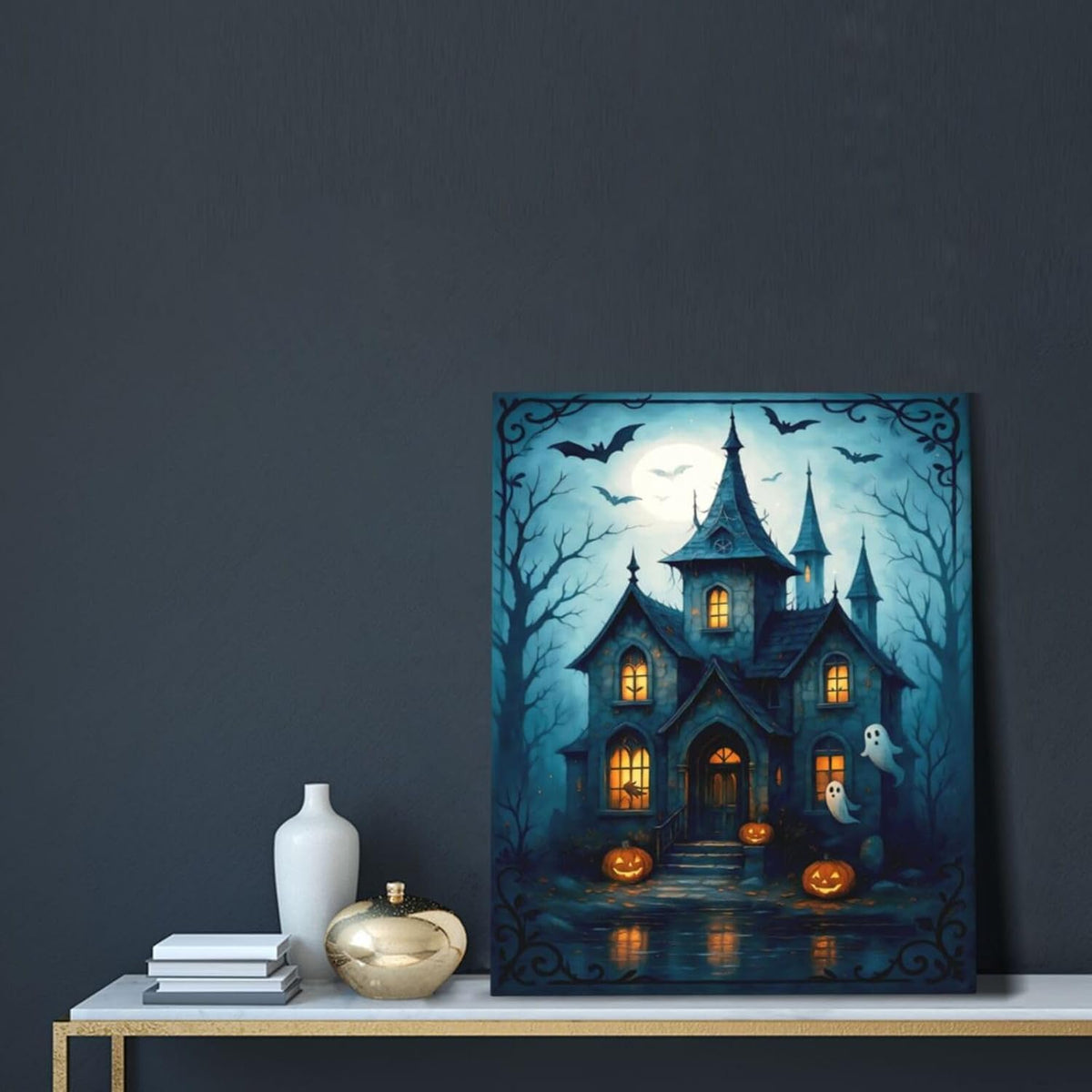 Halloween Gothic Wall Art Castle Pumpkin Ghost Bat Canvas Wall Decor Dark Academia Pictures
