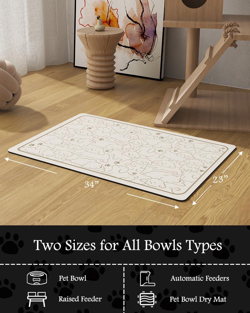 Pet Feeding Mat-Absorbent Dog Mat for Food and Water Bowl-No Stains Quick Dry Water Dispenser