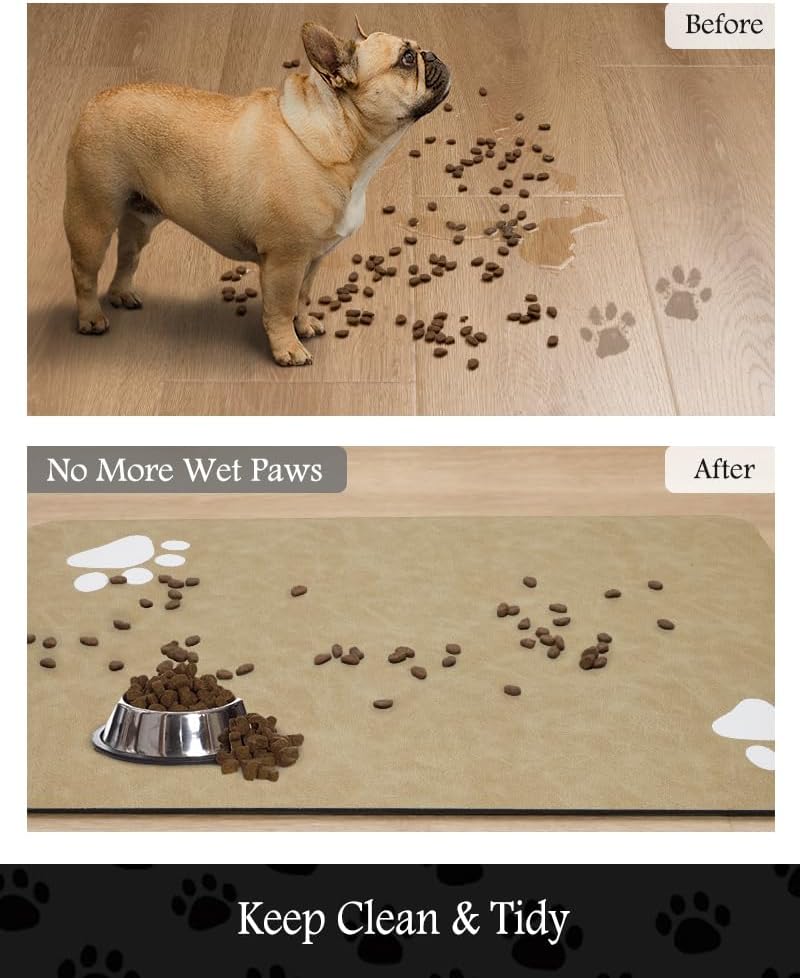 Pet Feeding Mat-Absorbent Dog Mat for Food and Water Bowl-No Stains Quick Dry Water Dispenser