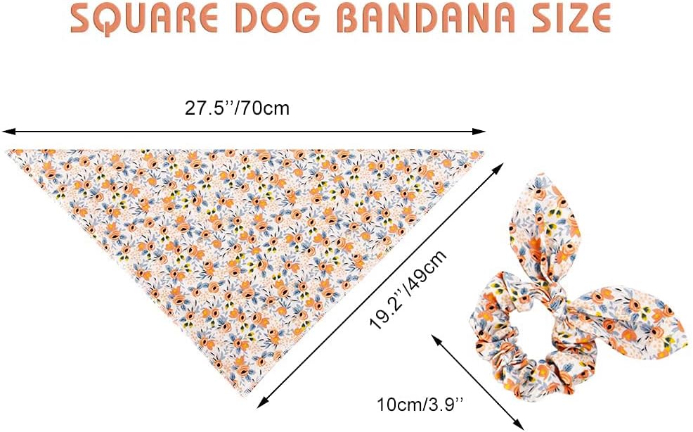 E-Clover Dog Bandanas & Matching Scrunchie Set Cute Flower Dog Scarf Bibs Girl Pet Bandana with Bow