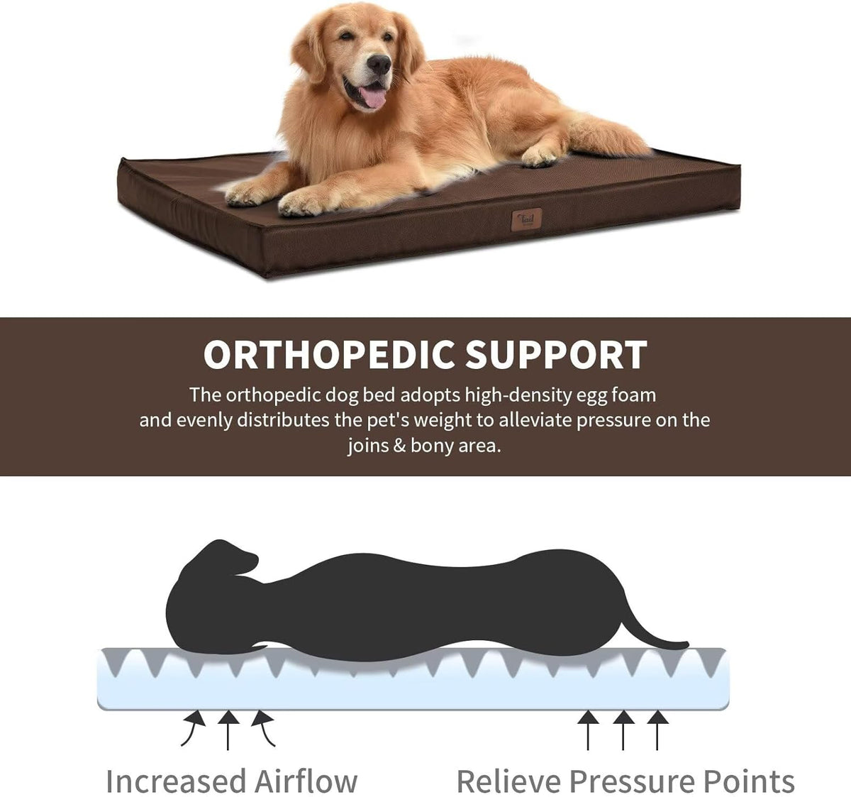 Outdoor Waterproof Dog Bed, Large Dog Bed for Large Size Dogs, Orthopedic Egg Foam Pet Bed with