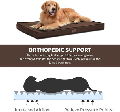 Outdoor Waterproof Dog Bed, Large Dog Bed for Large Size Dogs, Orthopedic Egg Foam Pet Bed with