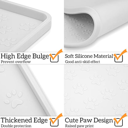 Ptlom Pet Placemat for Dog and Cat, Waterproof Silicone Pet Feeding Bowl Mats for Food and Water