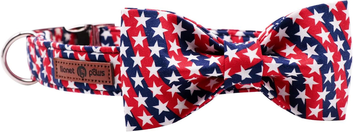 Lionet Paws Patriotic Dog Collar with Bowtie, 4th of July, Soft and Comfortable, Adjustable Collar