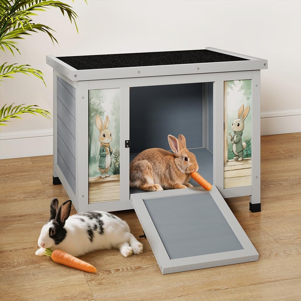 COZIWOW 24in Wooden Cat House Outdoor & Indoor Pet Shelter with Foldable Ramp - Weatherproof Rabbit