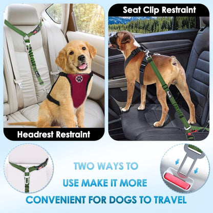 SlowTon Dog Seat Belt for Car, 2 Pack Dog Car Harness Seatbelt Adjustable with Elastic Bungee