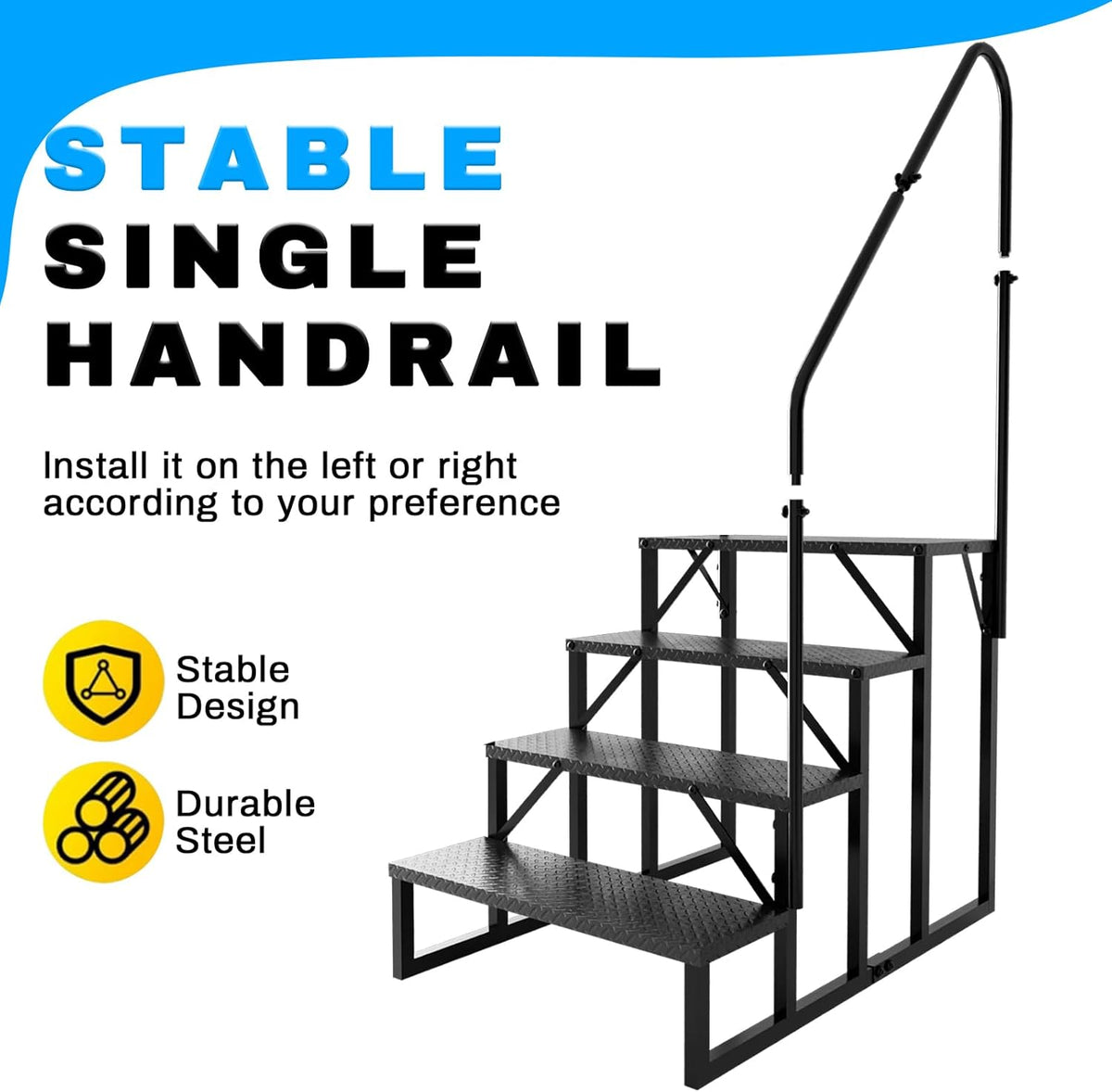 RV Stairs 4 Step Ladder, RV Steps Anti-Slip, Hot Tub Steps with Handrail, 660 lbs RV Ladder for 5th