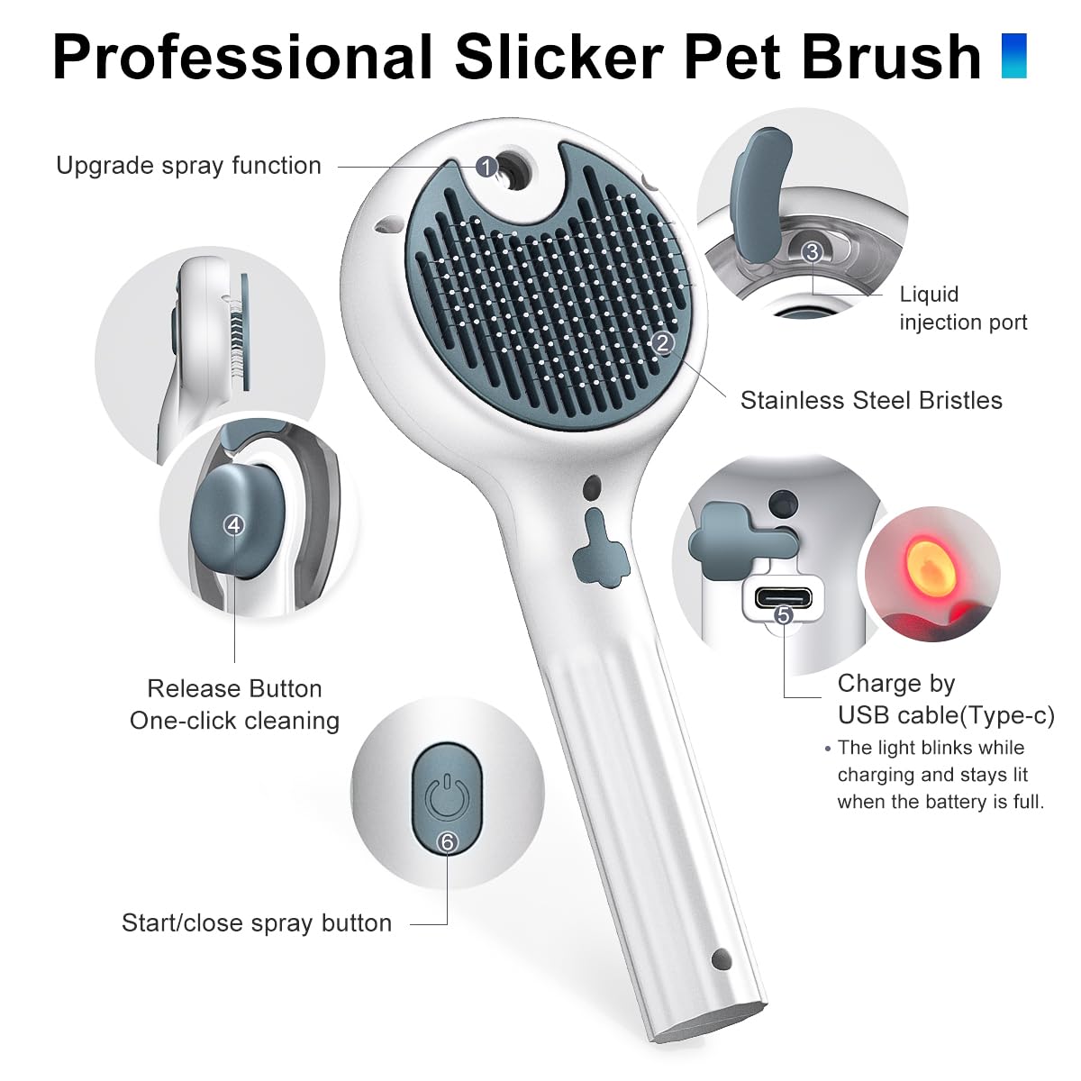 Cat Steam Brush, 3-in-1 Self-Cleaning Pet Grooming Tool with Water Spray, Shedding & Massage Comb