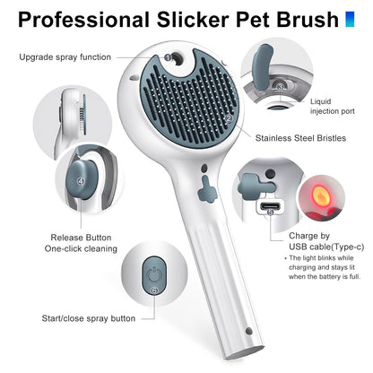 Cat Steam Brush, 3-in-1 Self-Cleaning Pet Grooming Tool with Water Spray, Shedding & Massage Comb
