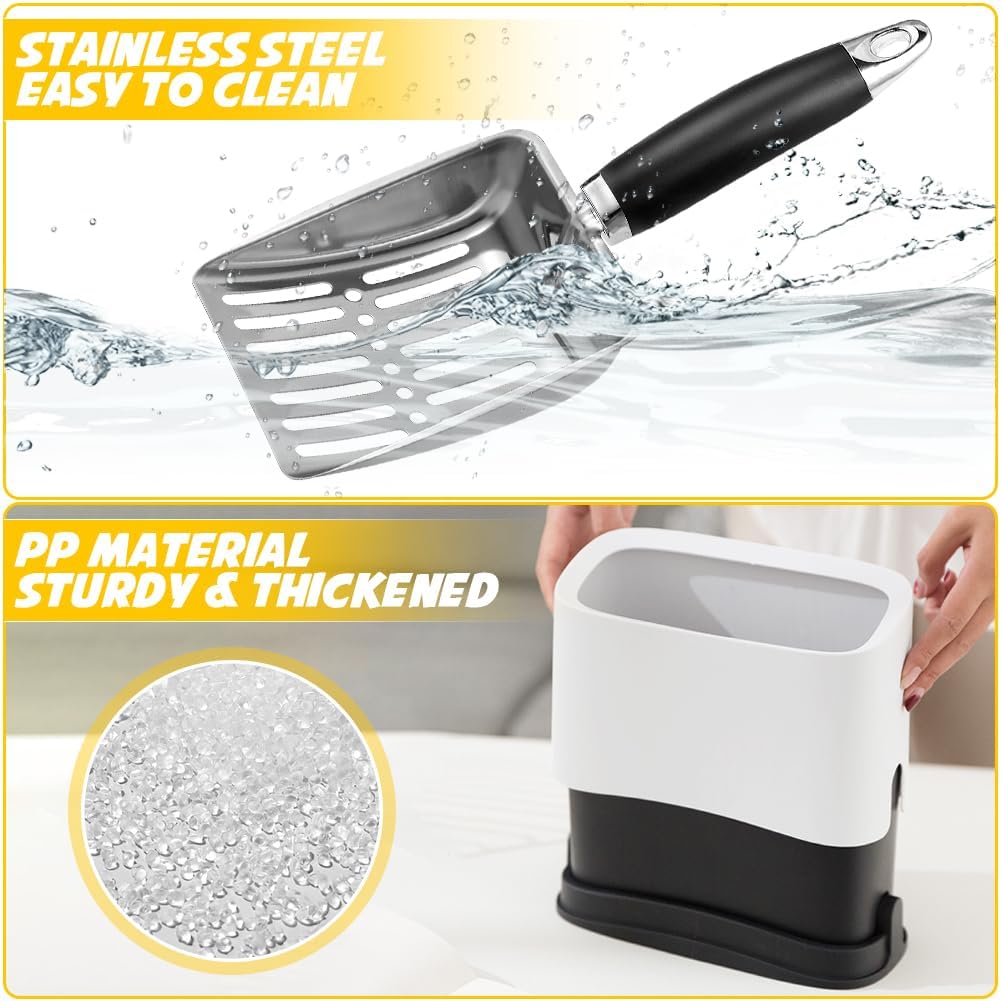 Cat Litter Scooper with Holder, Stainless Steel Cat Litter Scoop, Kitty Poop Scooper Stand for