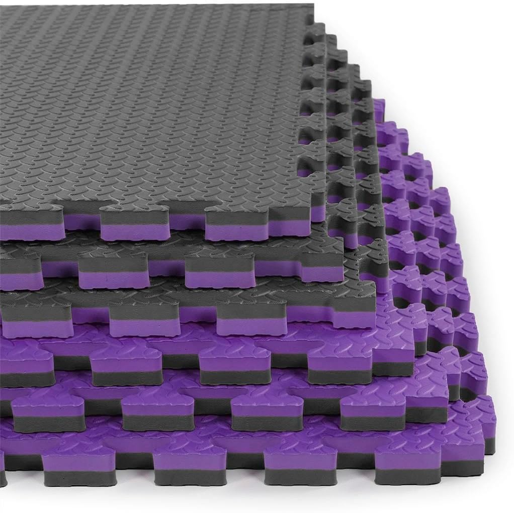 Xspec 1" Extra Thick 48 sq ft Reversible EVA Gym Foam Floor Mat Tiles (24" x 24"), Steel Pattern