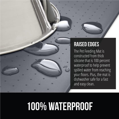 GORILLA GRIP 100% Waterproof Raised Edge BPA Free Silicone Pet Feeding Mat, Dog Cat Food Mats
