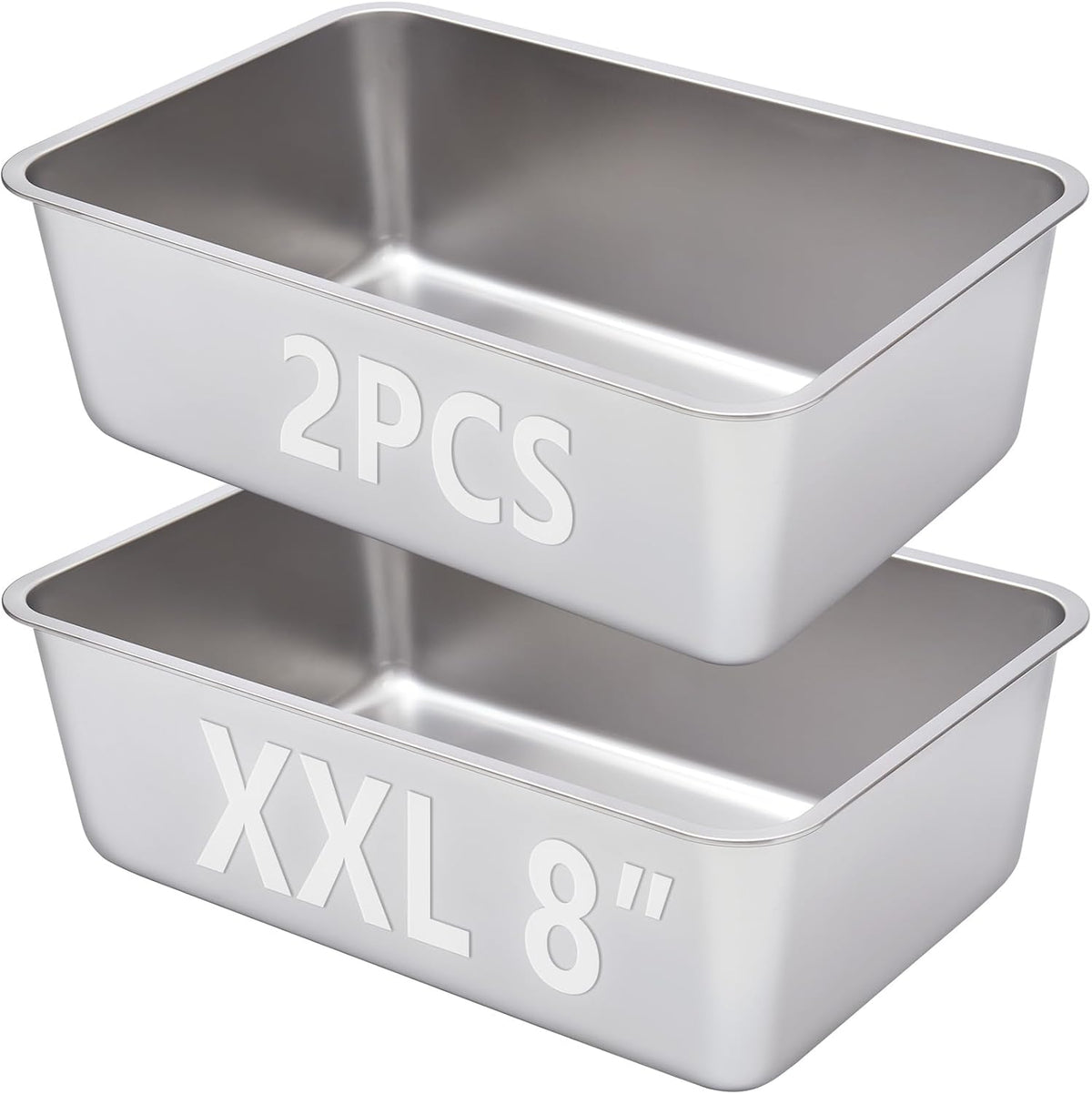 2 Pack Stainless Steel Litter Box-XXL Metal Litter Box for Big Cats 8IN Deep, Cat LitterBox-Pet