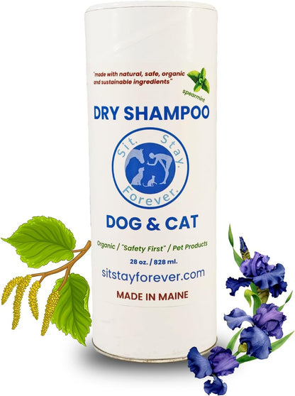 Sit. Stay. Forever. Dry Shampoo for Dogs & Cats – Organic Dry Bath Powder, Talco para Perros