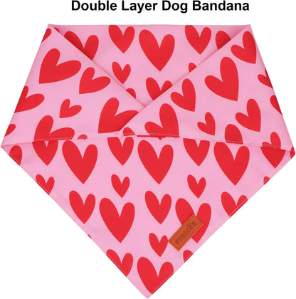 PTDECOR Valentine Dog Bandana, Reversible Valentine Pet Scarf, Multi Size, Red Heart Bandanas for