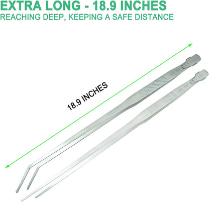 2pcs 18.9 inch Aquarium Tweezers with Hanger, 2025 New Extra Long Feeding Tongs, Stainless Steel