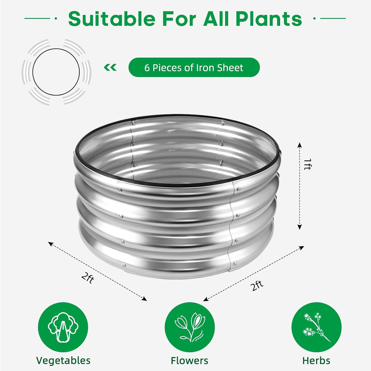 JERIA Raised Garden Bed,Galvanized Raised 2 PCS 2×2×1ft Planter Boxes Outdoor with Easy Assembly