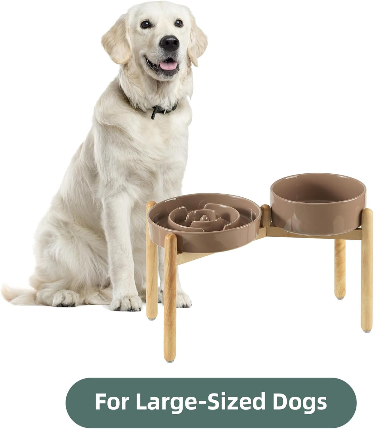 Ceramic Raised Slow Feeder Dog Bowl Set, Elevated 8.2inch Bowl and 9.5inch Puzzle Slow Food Dish