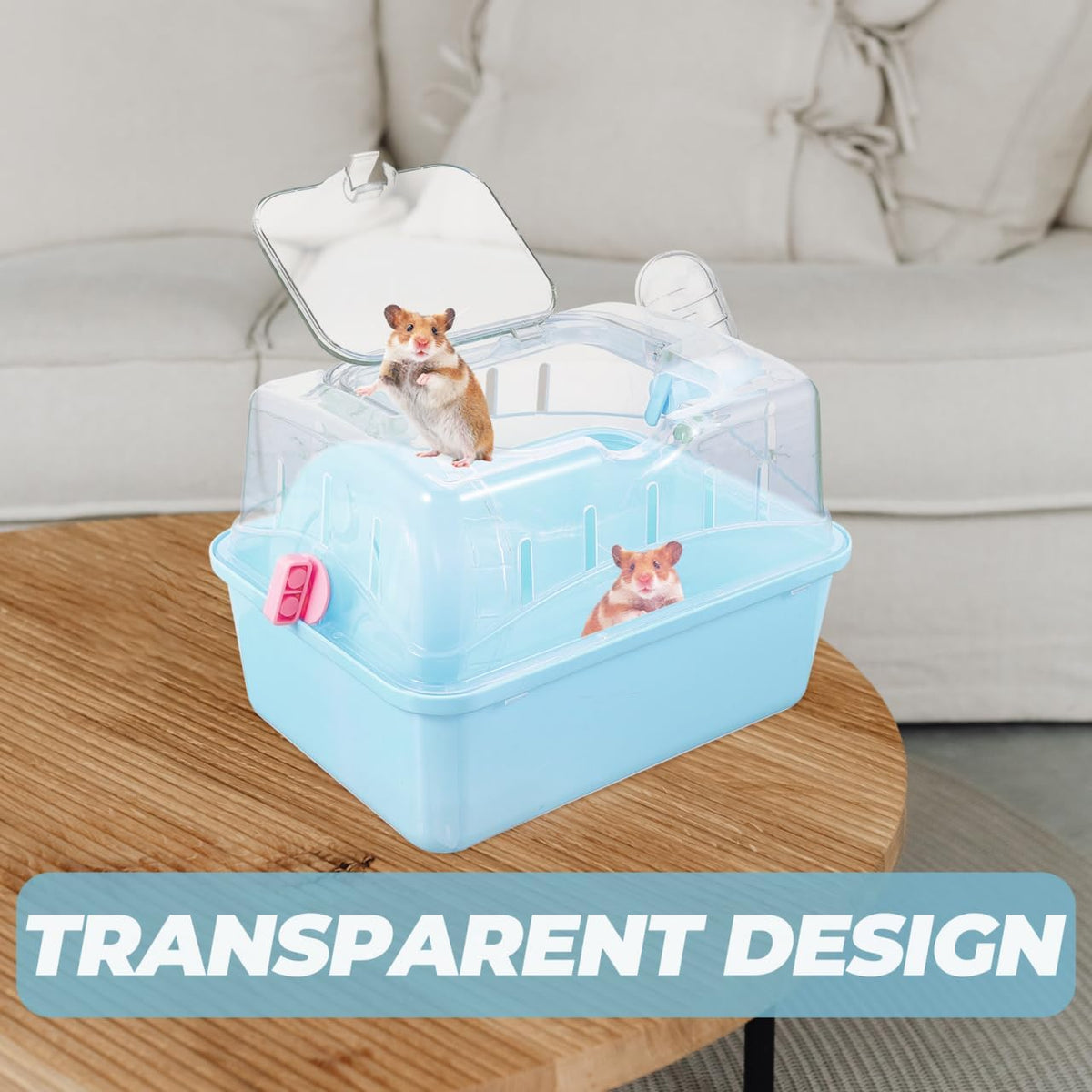 POPETPOP Small Animal Carrier Cage with Water Bottle - Portable Hamster Travel Cage with Handles