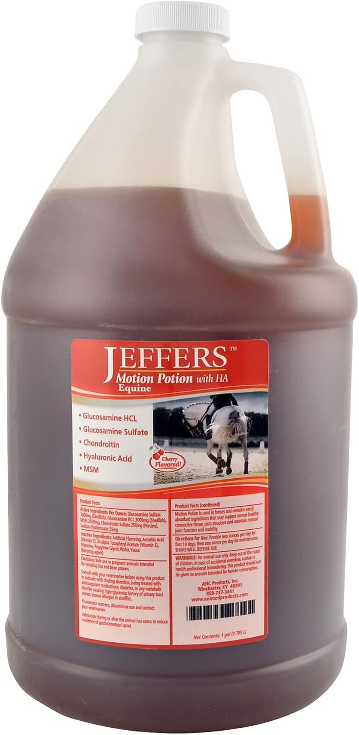 Jeffers Equine Motion Potion Liquid Horse Joint Supplement with HA, Cherry Flavor – Glucosamine