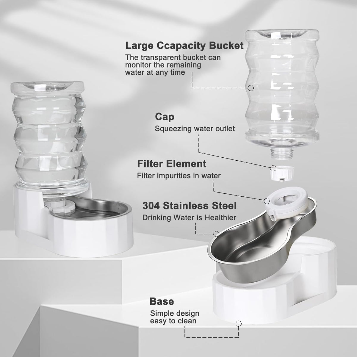 RIZZARI Automatic 7L Pet Waterer,Gravity Stainless Steel Water Dispenser, 100% BPA-Free, Large