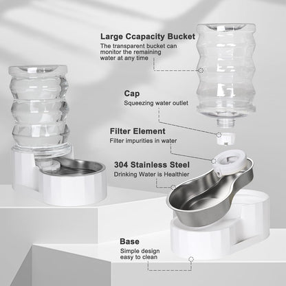 RIZZARI Automatic 7L Pet Waterer,Gravity Stainless Steel Water Dispenser, 100% BPA-Free, Large