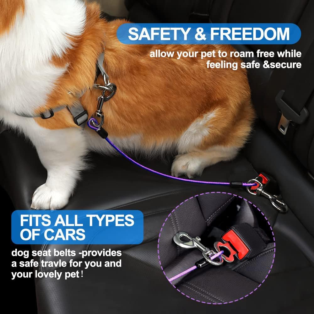 Dog Seat Belt Harness for Car,Dog Seatbelt of Coated Wire Leash Safety Restraint,No Chew Tether