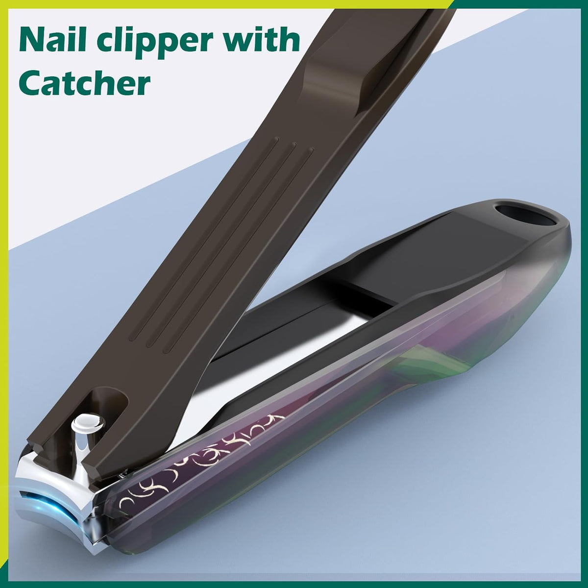 GLAMFIELDS Nail Clipper with Catcher, 3 Pack No Splash Fingernail Toenail Clipper,Slanted Edge Nail