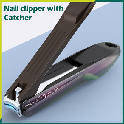 GLAMFIELDS Nail Clipper with Catcher, 3 Pack No Splash Fingernail Toenail Clipper,Slanted Edge Nail
