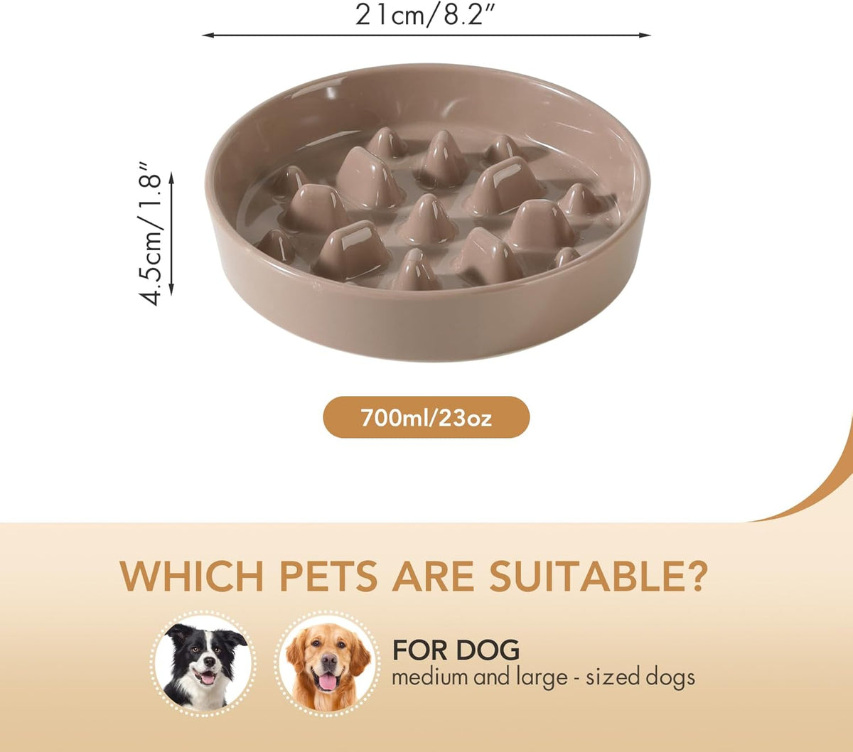 Ceramic 8.2 inch Dog Bowl Slow Feeder, Slow Pet Food Dish for Medium and Large Dog, Stop Bloat
