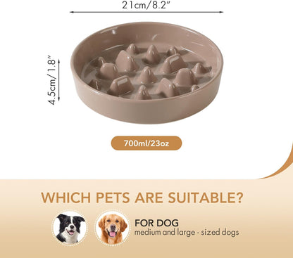 Ceramic 8.2 inch Dog Bowl Slow Feeder, Slow Pet Food Dish for Medium and Large Dog, Stop Bloat