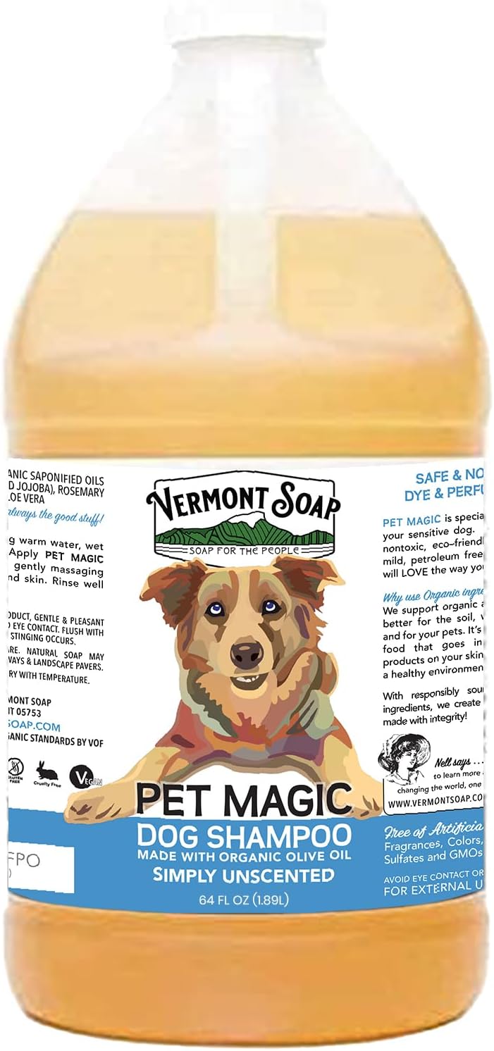 VERMONT SOAP Organics Pet Shampoo - Infused with Organic & Natural Olive Oil, Coconut & Aloe Vera