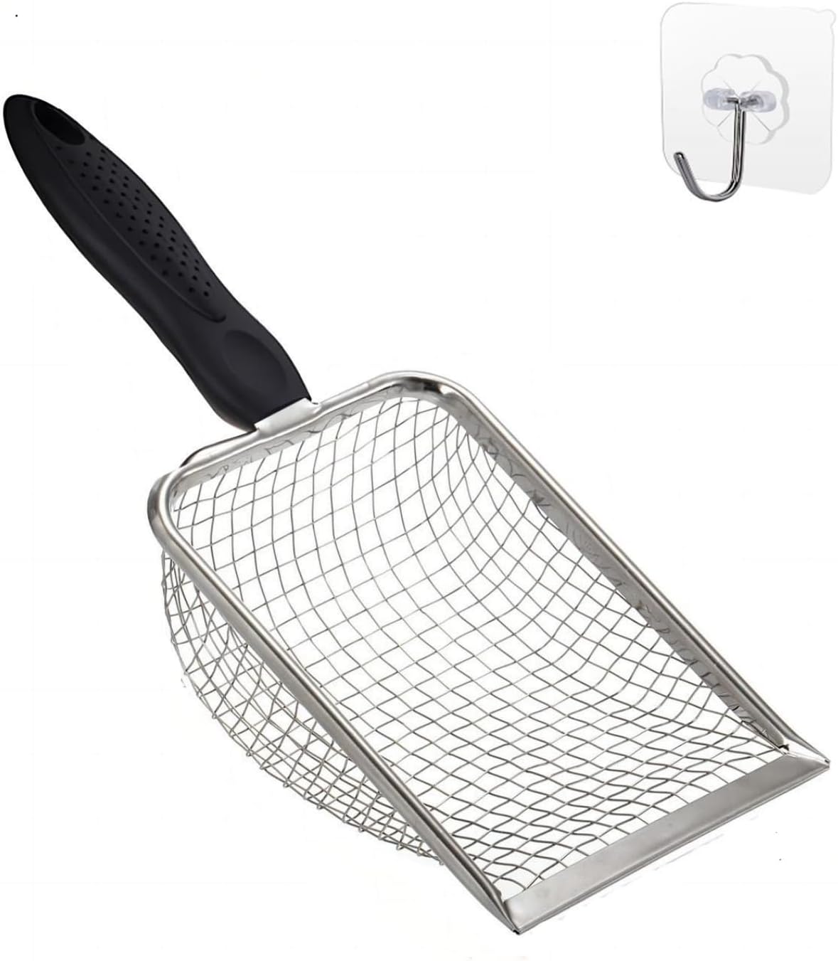 Cat Litter Scooper with Holder,Sturdy Litter Cleaner Corner Shovel,Stainless Steel Mesh Litter